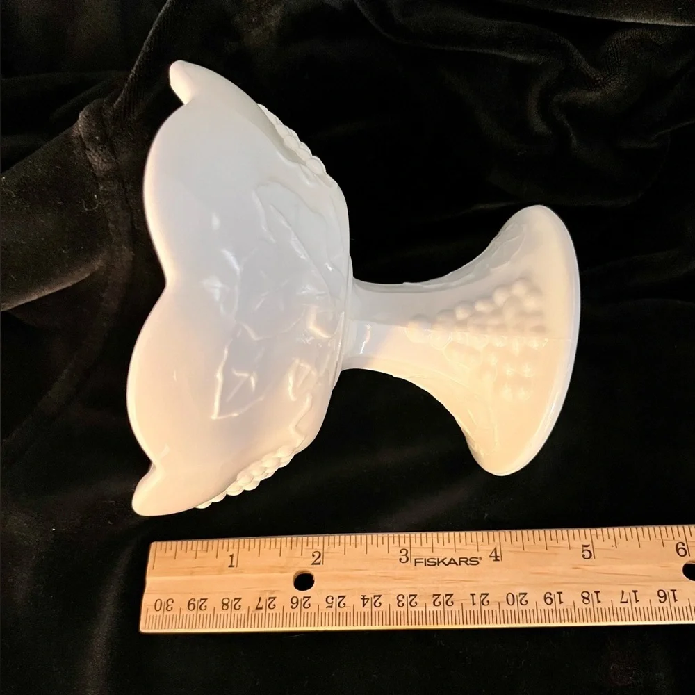 Indiana Glass Colony Harvest White Milk Glass Pedestal Candle Holder Grape VTG